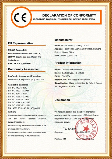 CE of Disposable Masks