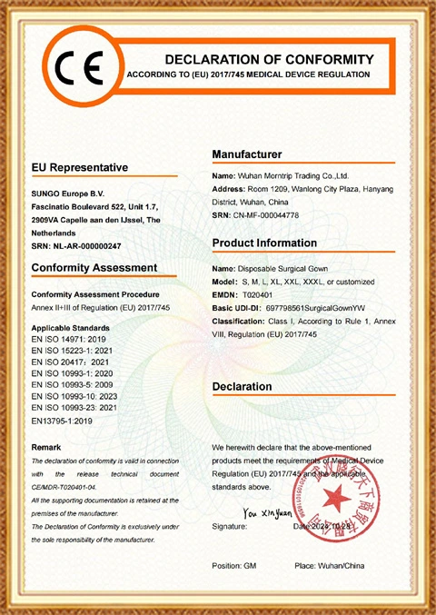 CE of Surgical Gowns