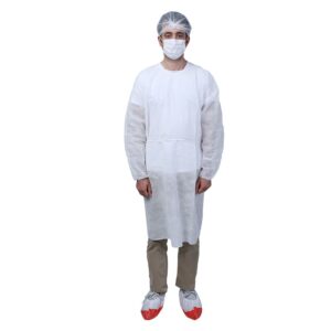 Level 1 White PP Non Woven Isolation Gown With Elastic Cuff