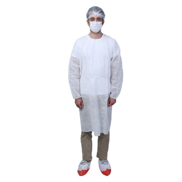 Level 1 White PP Non Woven Isolation Gown With Elastic Cuff