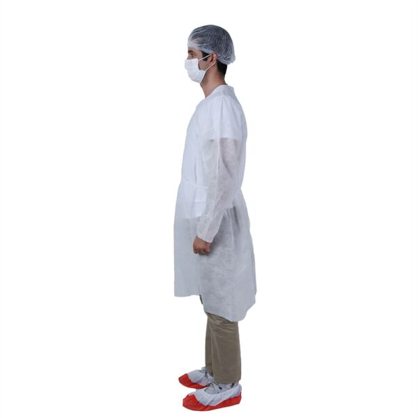 Level 1 White PP Non Woven Isolation Gown With Elastic Cuff