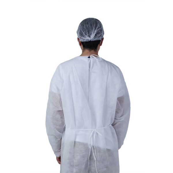 Level 1 White PP Non Woven Isolation Gown With Elastic Cuff