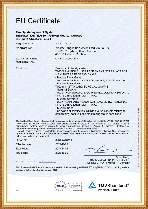EU Certificate of medical mask