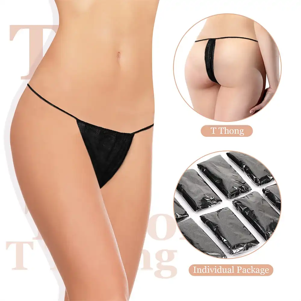 Women’s Black T-String Disposable Thongs Nonwoven Bikini Underwear for Spray Tanning, Spa Treatments, Waxing, Massage, Salon Use, Hygienic Single-Use Lightweight Comfort Wear - Image 4