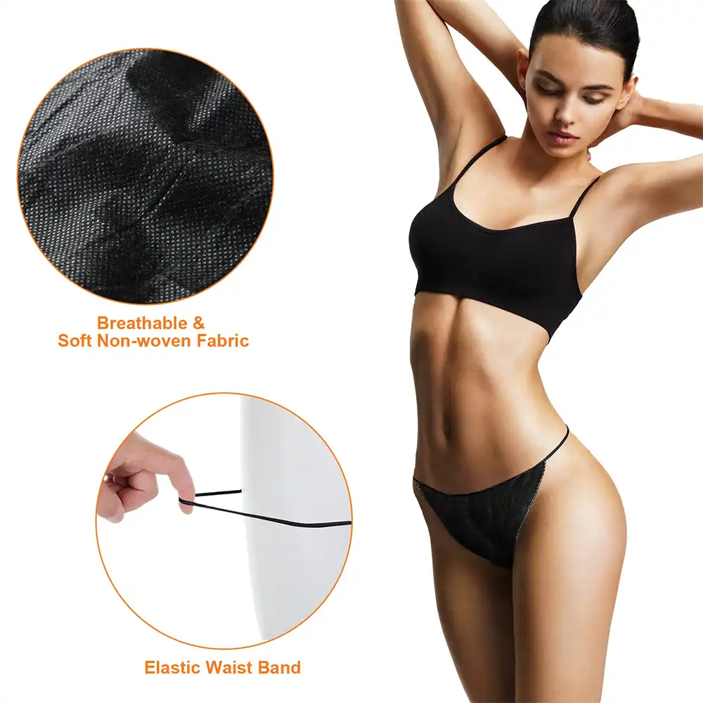Women’s Black T-String Disposable Thongs Nonwoven Bikini Underwear for Spray Tanning, Spa Treatments, Waxing, Massage, Salon Use, Hygienic Single-Use Lightweight Comfort Wear - Image 3