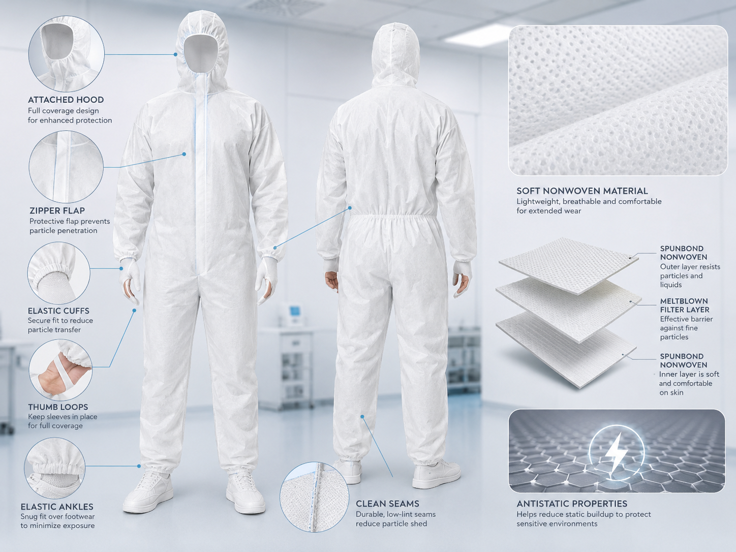 Materials Used for Cleanroom Disposable Coveralls