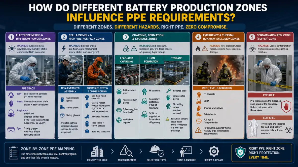 How Do Different Battery Production Zones Influence PPE Requirements