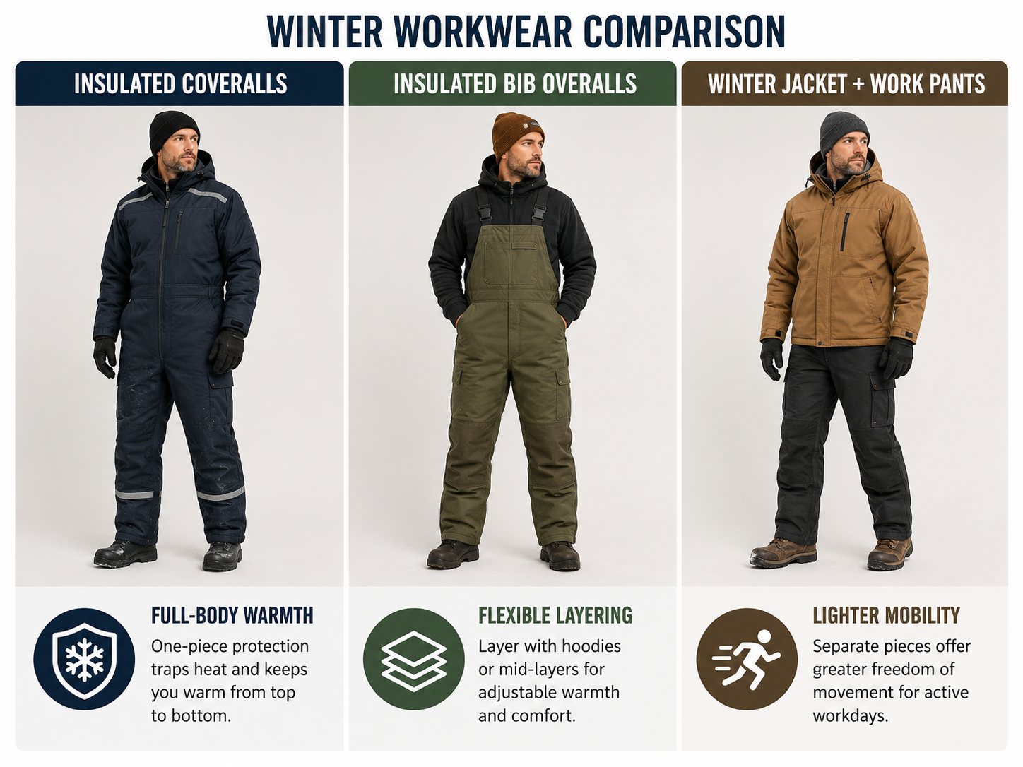 Insulated Coveralls vs Insulated Bib Overalls vs Winter Jackets