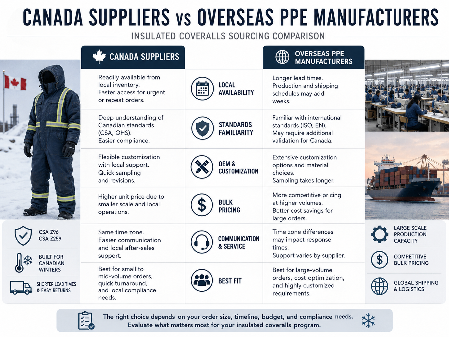 Canada Suppliers vs China PPE Manufacturers for Insulated Coveralls Orders